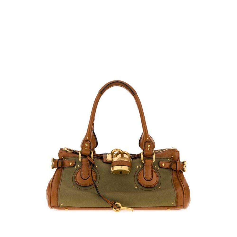 Chloe Women Two-Tone Canvas And Leather Paddington Shoulder Bag